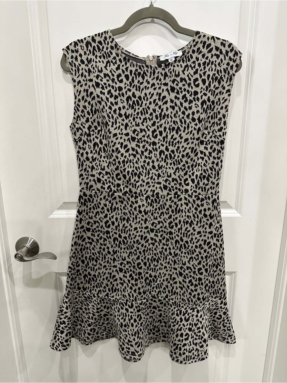 She + Sky Black and Cream Leopard Print Fit-and-Flare Dress